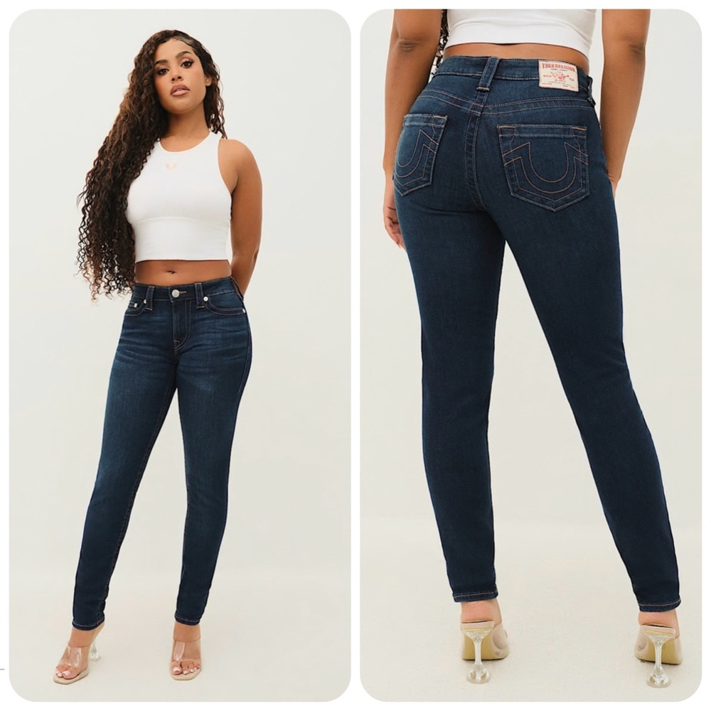 True Religion Jeans Women’s 24 Dark Blue Halle Mid Rise Super Skinny LIKE NEW